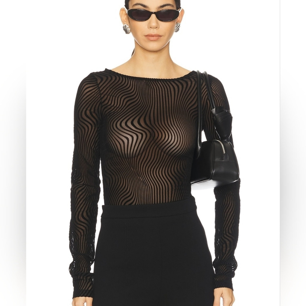 NWT $128 OW COLLECTION Eva Top Size Small Black Swirl Mesh
